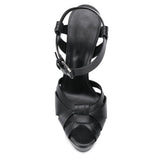 Black PU Large-Size Round-Headed Fashion Sandals Fine Heel Waterproof Table Banquet Sandals High Quality Shoes