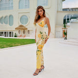 Sling V-Neck Print Sexy Body Dress Summer Holiday Hot Girl Dress Dress Girl DJPT