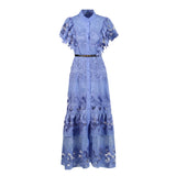 Atmosphere Long Dress 2025 New High-End Collar Embroidery Hollow Waist Fashion Dress Women's Summer
