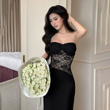 Sexy Lace Hollow Bosom Dress Woman Autumn 2025 New Pure-Bush Hot Girl Body Dress DJPT
