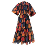 And Leisure Holiday Dress 2025 Summer New Loose Print Bubble Sleeve Tie Waist Dress
