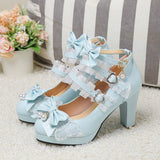 Sweet Bow Lolita Lace Candy Shoes Coarse Heel Single Shoes 32-43 Shoes High Quality Shoes