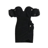 Folded Shoulder Three-Dimensional Flowers Splicing Short-Term Waist Small Dress 2025 Summer New Dress Woman