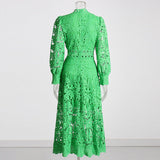 Temperament Elegant Lace Dress 2025 Summer New Bubble Sleeve Long Sleeve Embroidered Dress Woman