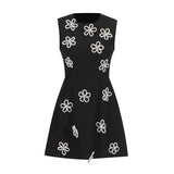 Elegant Wind Vest Dress 2025 Summer New Round Neck Nail Diamond Flowers Solid Color Short Dress Dress Woman