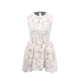 Elegant Style Lace Flower Sleeveless Short Dress 2025 New Round Neck Waist High-Waisted Dress Women's Summer