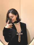 Black Heavy Industry Bows Order Diamond Spicy Sling Dress Autumn 2024 Short Shoulder Jacket