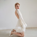 New Women's Waist Sexy Dress Dress With Long Sleeves And Feathers