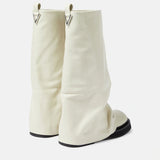 Years Of Autumn And Winter New Large Cylinder Locking Round Head Long Barrel Women's Boots Leather Boots Metal Knight Boots Flat And Boots High Quality Shoes