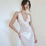 Deep V Sexy Dew Suspension Dress By Three-Dimensional Flower Dress