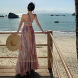 Vacation To Wear Seaside Photo Clothes Super Fairy Hanging Neck Stripe Dress Summer