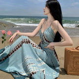 Sexy Sling Dress Women's Summer New Hainan Sanya Bohemia Printed Back Holiday Dress