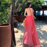 Luxury Small Loose Blue Hanging Neck Morning Robe Three-Dimensional Flower Beach Dress Dress Bridal Dress Female