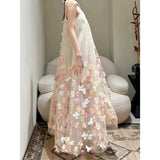Fairy Multicolored Flower Netɴ Dress 2024 New Dream Sweet Sleeveless Suede Dress