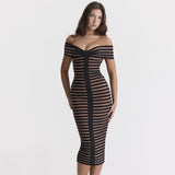 One-Word Shoulder Streak Splicing Banded Dress Party Dress
