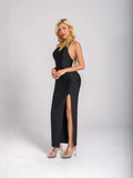 Red Model Hot Gold Diamond Black Hanging Neck Dress Sexy Banquet Bandge Dresses