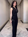 New Fashion Temperament Design Sense V-Neck Sleeveless Sexy Trousers Suit Woman
