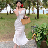 Temperament Long Dress Women's New Summer Waist Thin Design Hollow Sling Dress