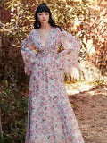 Beautiful Floral Dress Niche Design Super Fairy Pink V Collar Folds Waist Dress French 2024
