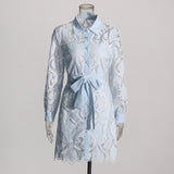 French Retro Embroidered Short Dress 2025 Summer New Collar Long Sleeves To Close The Waist Irregular Dress Woman