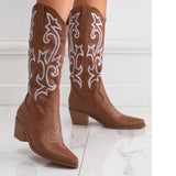 2025 New Coarse And Western Cowboy Boots Embroidered Sleeves Of Knight Boots Retro Mid-Clinity Boots High Quality Shoes