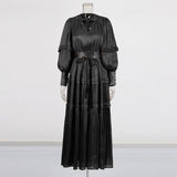 Literary And Art Retro Style Dress 2025 New Temperament Bubble Sleeve Tie To Repair The Summer Long Dress Woman