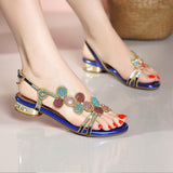 New Bohemian Fashion Sandals Women's Summer Leather Flat-Soled Beach Shoes Anti-Slip Crystal Women's Shoes High Quality Shoes