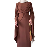 Fashion Comfortable And Loose Solid Color Temperament Bat Sleeve Dress In Autumn