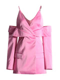 Trend Royal Sister Design Suit 2025 Spring New Shoulder Sling Hollow Design Pink Coat Woman