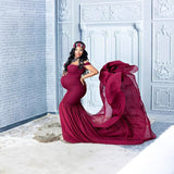 Women's Silk Cotton With Chiffon Pregnant Women Floating Tail Fluttering Sleeves Photography Dress 1869 Maternity