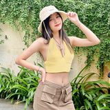 Holiday Breeze Hottie Sexy Hanging Neck Folding Vest Woman 2025 Summer New Trend Blouse DJPT