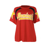 Summer 2025 New T-Shirt Casual Match Color Short-Sleeved Splicing Print Top Woman DJPT