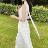 Hanging Neck Dress Set Spring And Summer Women's Clothing 2024 French Seaside Resort Beach Dress Chiffon Dress