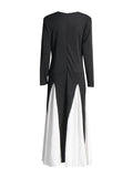 Elegant Dress 2025 Summer New Bump Color Splicing Round Neck Long Sleeves To Close The Waist Dress Dress Woman