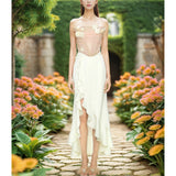 New Romantic Flowers Decorated With Fish Bone Thoracic Coat With Lotus Leaves Side Boiling Fish Tail Half Skirt Set