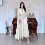 2025 Cuffed Ostrich Hair Decoration Dress Neck Collared Diamond Dress