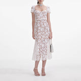 Garden High-Ded Lace Square Dress 2025 New Short-Sleeved Waist Solid Color Waist Dress Women Summer Dress