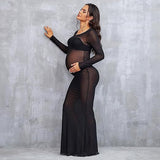 Women's Clothing Perspective High Elastic Net Round-Collar Repair Pregnant Woman Photo Photo Drag Floor Dress 1245 Maternity