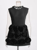 Temperament Elegant Style Dress 2025 Spring New Sleeveless Tie Spliced Three-Dimensional Flowers Short Dress Woman