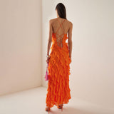 New Dress Temperament Wooden Ear Sling Skirt Open Word Shoulder Dress