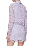 Star With Violet Hollow Water Lace Lace Lace Tie With Cardigan Top + Half-Body Skirt Set