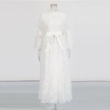 Retro Wind Collared Diamond Splicing Dress 2025 New Women's Summer Lace Yarn Dress