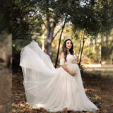 Women's Silk Cotton With Chiffon Pregnant Women Floating Tail Fluttering Sleeves Of The Dress Photo Dress 1209 Maternity