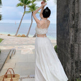 Travel Photography Dress Seaside Holiday White Dress Women 2024 Summer Dress Design Clending Waist Sling Skirt