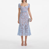 Garden High-Ded Lace Square Dress 2025 New Short-Sleeved Waist Solid Color Waist Dress Women Summer Dress