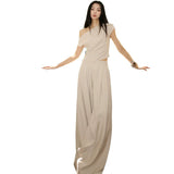 Sanguan 25 New Apricot-Color Collar Top + Wide-Legged Tug Trousers Casual Set