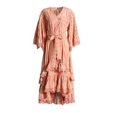 Holiday Dresses In The Wind 2025 Summer New V-Neck Embroidered Button High-Necked Dresses