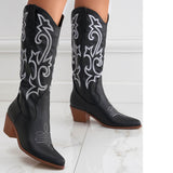 2025 New Coarse And Western Cowboy Boots Embroidered Sleeves Of Knight Boots Retro Mid-Clinity Boots High Quality Shoes