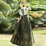 Mysterious Magic Chinese Style Improve The Chinese Element Of Women's Short-Sleeved Top Dress Dress Set 9065