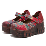 Beauty Real Leather Comfortable Print Houdesen Ethnic Wind Irregular Flowers Pastoral Mother Women Singles Shoes High Quality Shoes